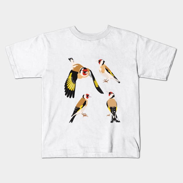 Goldfinches isolated on white background Kids T-Shirt by Vitaly_Ilyasov